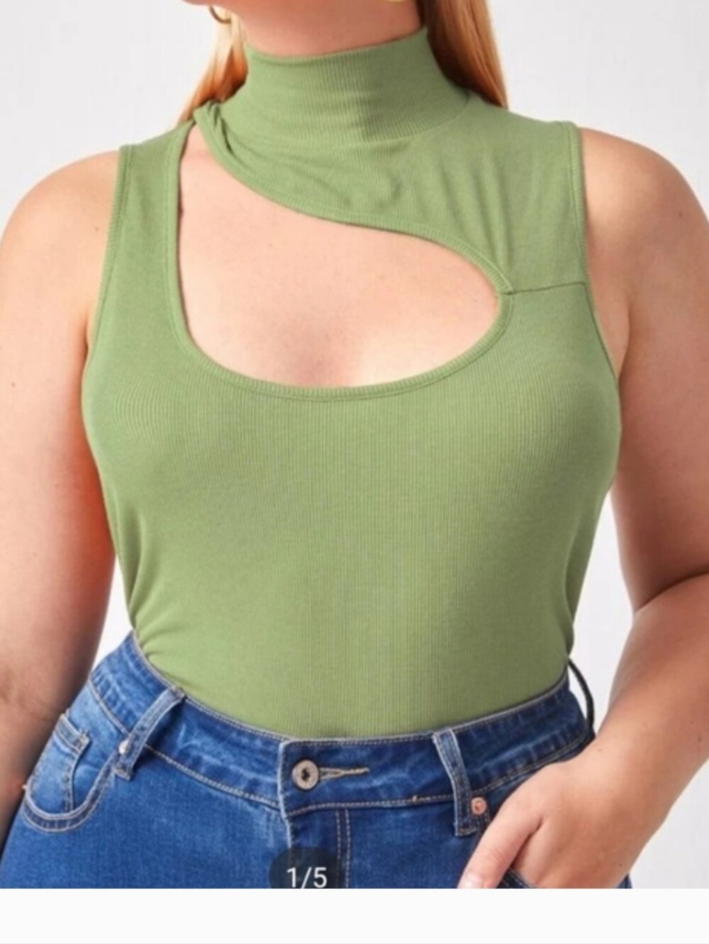 💰 SHEIN Olive Asymmetrical Cutout Mock Neck Ribbed Tank